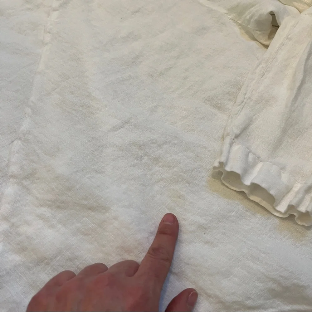 Flax 100% Linen Button Front Top 1G Off White Relaxed Fit Artsy - Picture 8 of 10